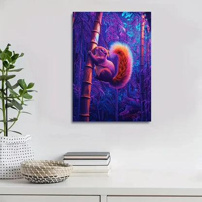 Surreal Squirrel Scene In Bamboo Grove Painting 40x60cm Metal Print Ready to Hang