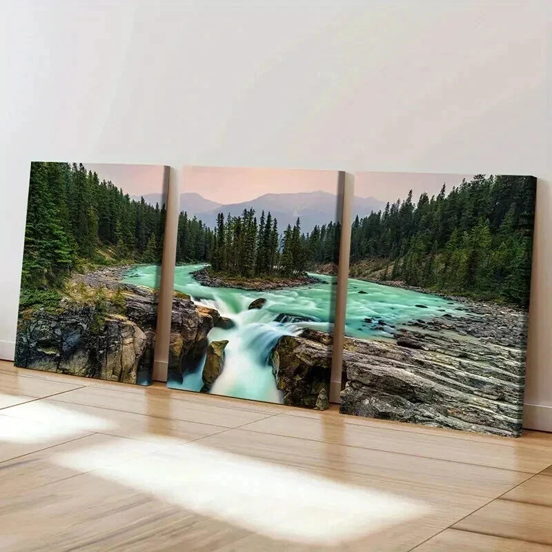 3pcs Natural Landscape Forest Waterfall Wall Art Set Canvas Framed 40x60cm - High Quality Print 100% Australian Made Wall Canvas Ready to Hang