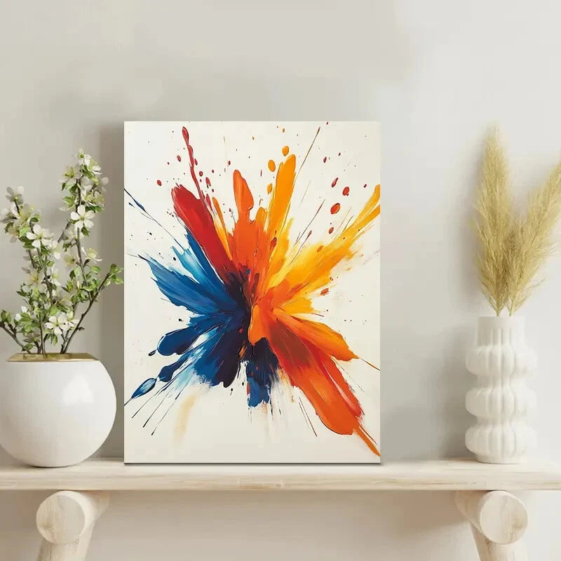 Vibrant Explosion of Paint Splatters in Bright Primary 40x60cm Metal Print Ready to Hang
