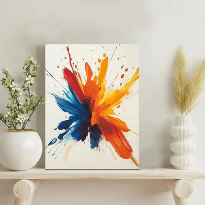 Vibrant Explosion of Paint Splatters in Bright Primary 40x60cm Metal Print Ready to Hang