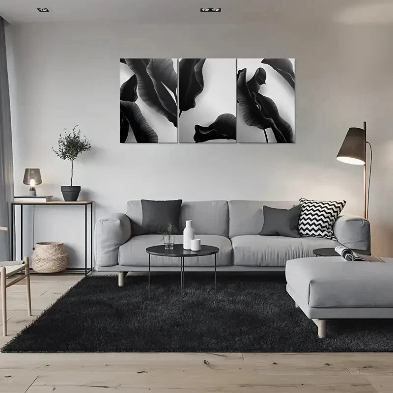 3pcs Modern Black and White Leaf Metal Print Ready to Hang Art