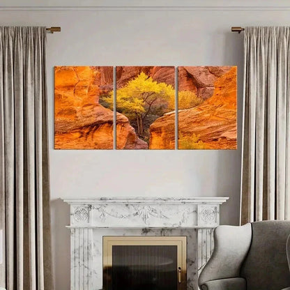 3pcs Autumn Golden Trees on a Valley Wall Art Set Canvas Framed 40x60cm - High Quality Print 100% Australian Made Wall Canvas Ready to Hang