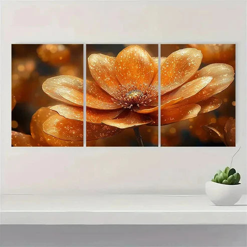 3pcs Golden Flower Painting Print GP Wall Art Set Canvas Unframed - High Quality Print 100% Australian Made Wall Canvas