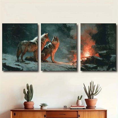 3pcs Wolves Tails Wagging Animal Themed Metal Print Ready to Hang Art