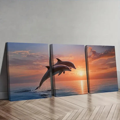 3pcs Beautiful Sunset Over The Ocean Wall Art Set Canvas Framed 40x60cm - High Quality Print 100% Australian Made Wall Canvas Ready to Hang