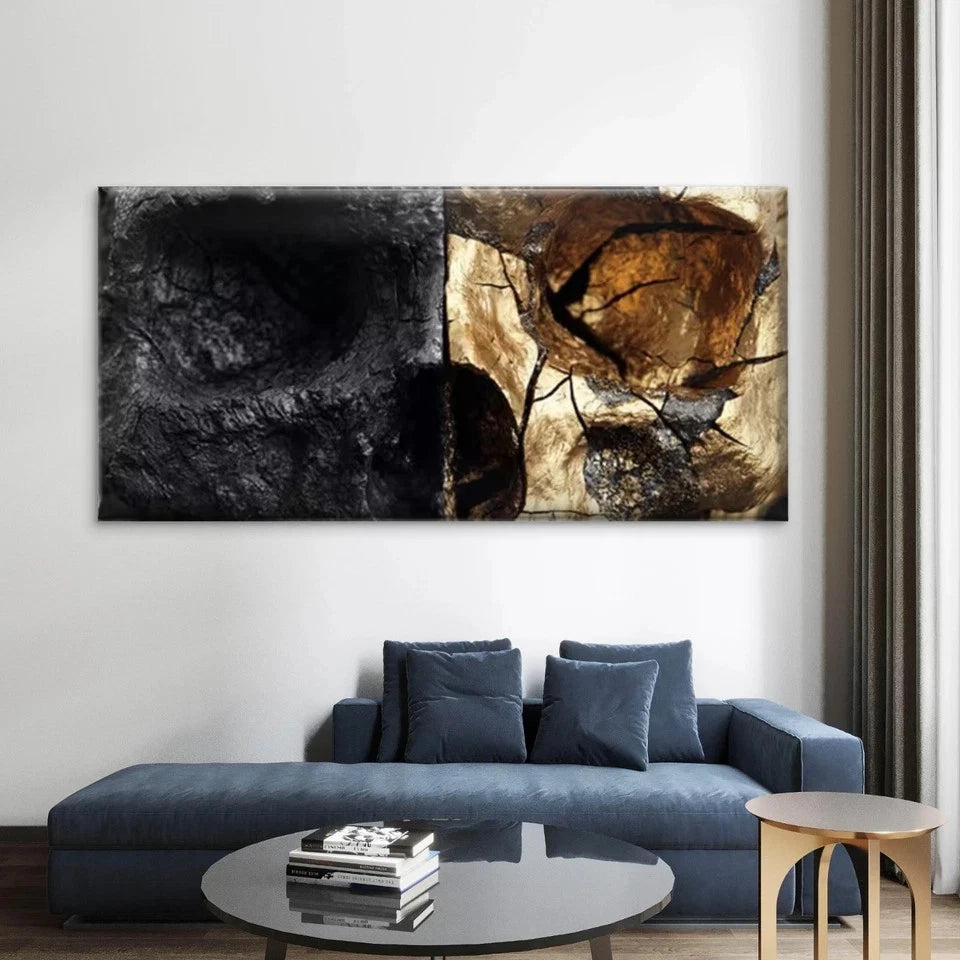 Minimalist & Golden Cracked Wall Art Canvas Office Home Room Framed 120x60cm