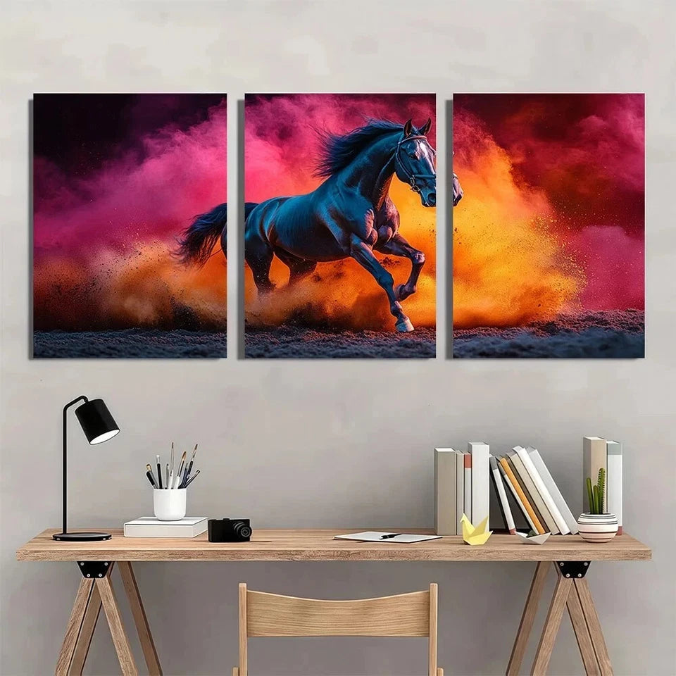3pcs Vibrant Running Horse Wildlife Metal Print Ready to Hang Art