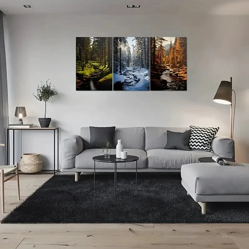 3pcs Seasonal Forest Path Nature Landscape Wall Art Set Canvas Framed 60x90cm - High Quality Print 100% Australian Made Wall Canvas Ready to Hang