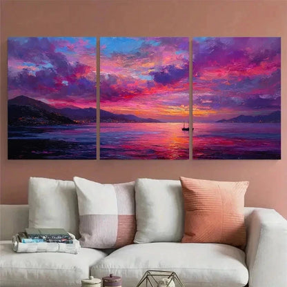 3pcs Boat Sunset Scenic Seamless Perfect Wall Art Canvas Framed 60x90cm