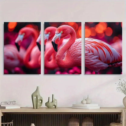 3pcs Vibrant Flamingo Colorful Polka Dot Pattern Metal Print Ready to Hang Art