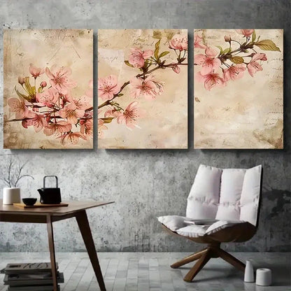 3pcs Vintage Cherry Blossom Branch Wall Art Set Canvas Framed 40x60cm - High Quality Print 100% Australian Made Wall Canvas Ready to Hang