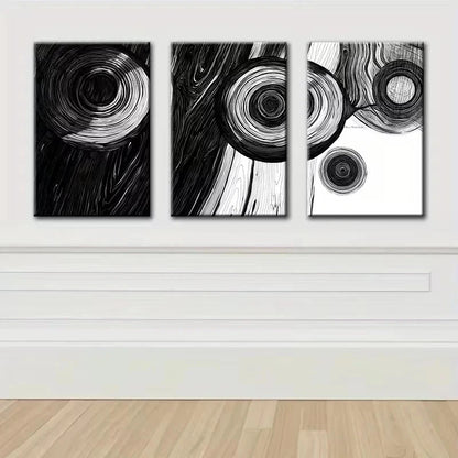 3pcs Black and white Abstract Wood Ring Metal Print Ready to Hang Art