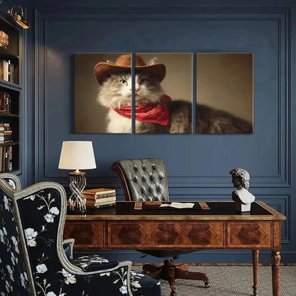 3pcs Red Bandana & Brown Hat Whiskers & Fluffy Fur Metal Print Ready to Hang Art