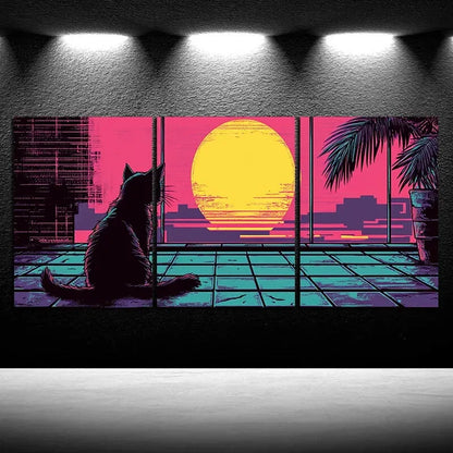 3pcs The Cat Gazing At The Sun Metal Print Ready to Hang Art