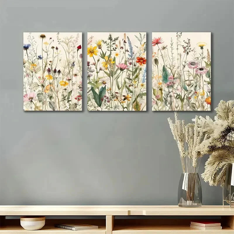 3pcs Watercolor Wildflower Floral Botanical Metal Print Ready to Hang Art
