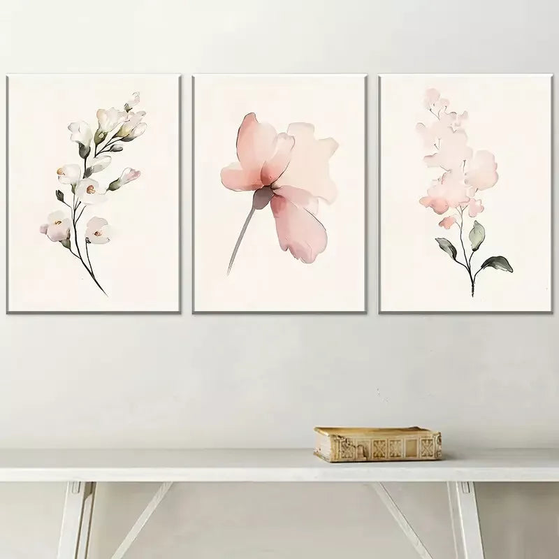 3pcs Modern Floral Pink Peonies White Flowers Wall Art Set Canvas Framed 40x60cm - High Quality Print 100% Australian Made Wall Canvas Ready to Hang