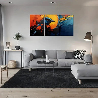 3pcs Abstract Bird Triptych Painting Metal Print Ready to Hang Art