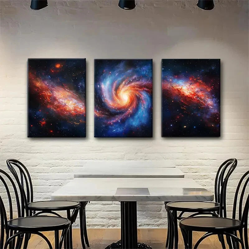 3pcs Cosmic Galaxy Nebula Spiral Sci-Fi Perfect Wall Art Set Canvas Framed 40x60cm - High Quality Print 100% Australian Made Wall Canvas Ready to Hang