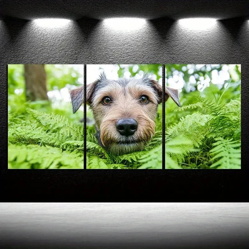 3pcs Dogs in The Forest Green Nature Metal Print Ready to Hang Art