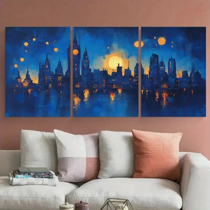 3pcs Vibrant Blue Manchester Abstract Perfect Wall Art Set Canvas Framed 40x60cm - High Quality Print 100% Australian Made Wall Canvas Ready to Hang