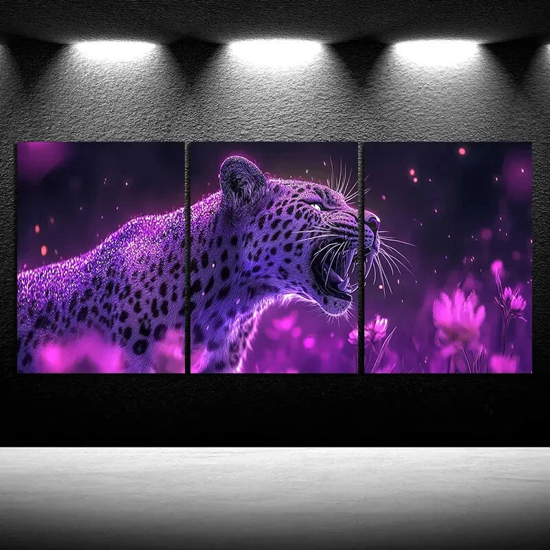 3pcs Purple Leopard Vivid Animal Metal Print Ready to Hang Art