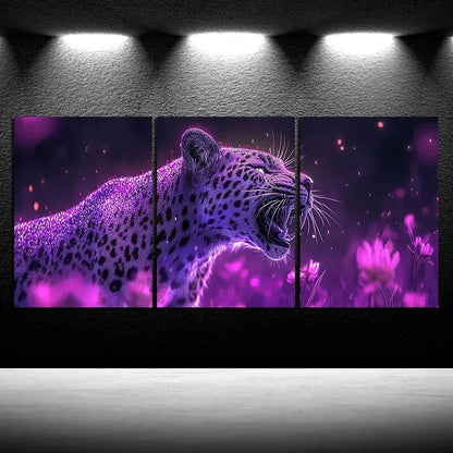 3pcs Purple Leopard Vivid Animal Metal Print Ready to Hang Art
