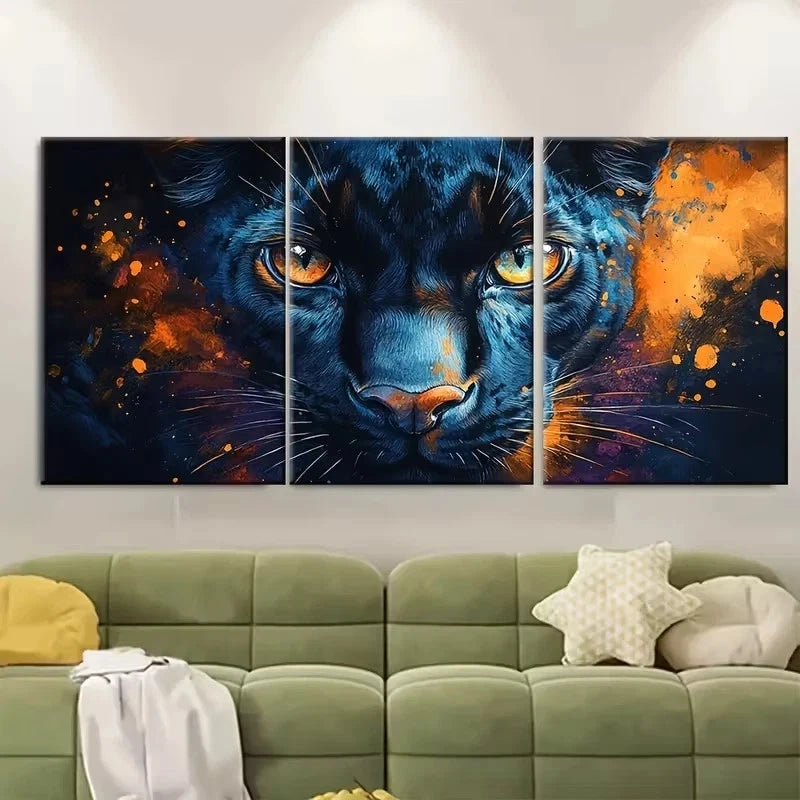 3pcs Watercolor Panther Wall Art Set Canvas Framed 50x70cm - High Quality Print 100% Australian Made Wall Canvas Ready to Hang
