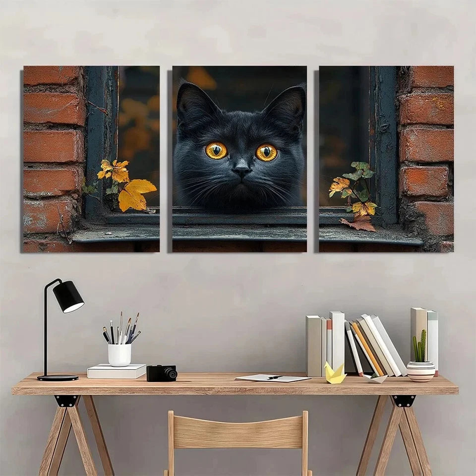 3pcs Classical Style Iron Black Cat Metal Print Ready to Hang Art