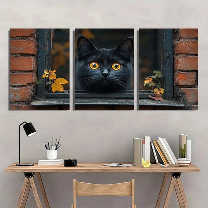 3pcs Classical Style Iron Black Cat Metal Print Ready to Hang Art