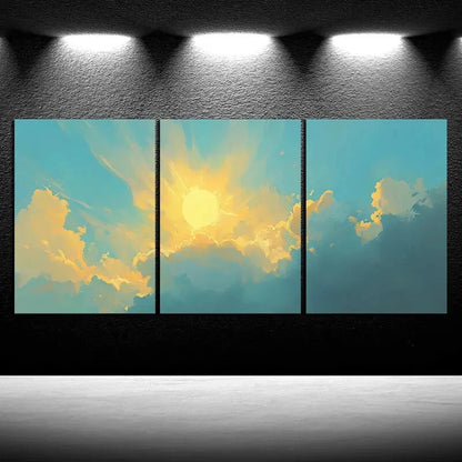 3pcs Beautiful Sky Sun Light Clouds Metal Print Ready to Hang Art