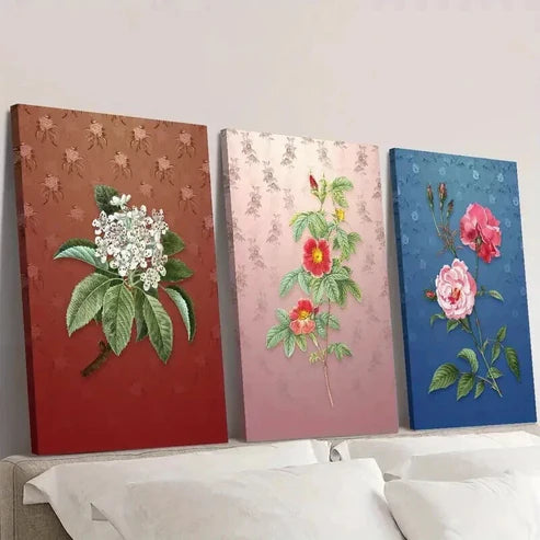3pcs Colorful Modern Botanical Flowers Wall Art Set Canvas Unframed - High Quality Print 100% Australian Made Wall Canvas