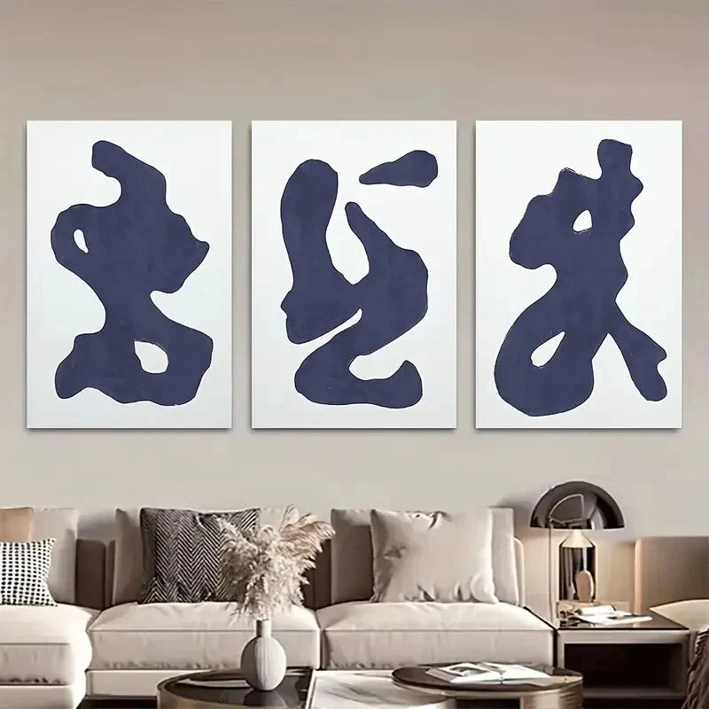 3pcs Abstract Navy Blue Modern Shapes Metal Print Ready to Hang Art