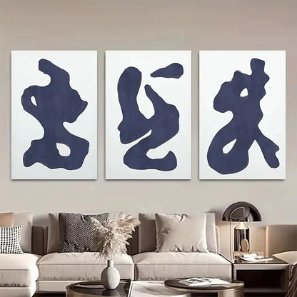 3pcs Abstract Navy Blue Modern Shapes Metal Print Ready to Hang Art