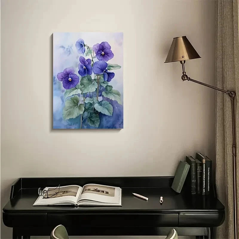 Vibrant Blue & Purple Violets Floral Design,Painting  40x60cm Metal Print Ready to Hang