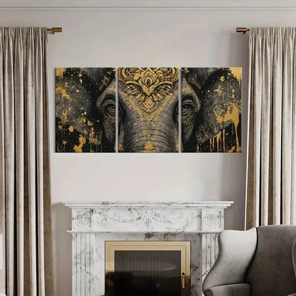 3pcs Golden Elephant Art Intricate Design Metal Print Ready to Hang Art