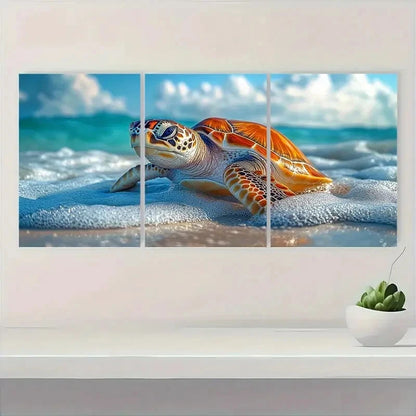 3pcs Nature Blue Sea Beach Turtle Ocean Metal Print Ready to Hang Art