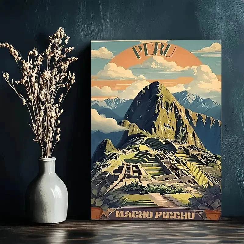 Peru Mountain Vintage Machu Picchu Travel Poster Print Wall Art