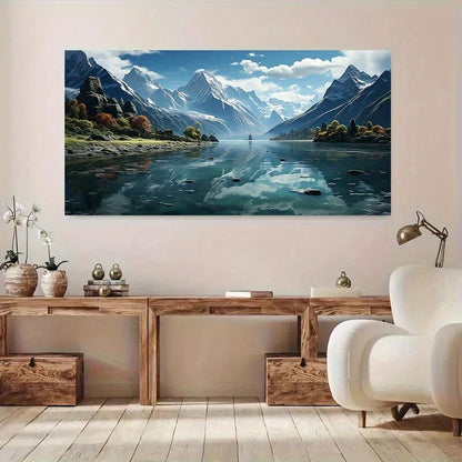 River,Beside Mountain Range wall canvas office home room framed 120x60cm