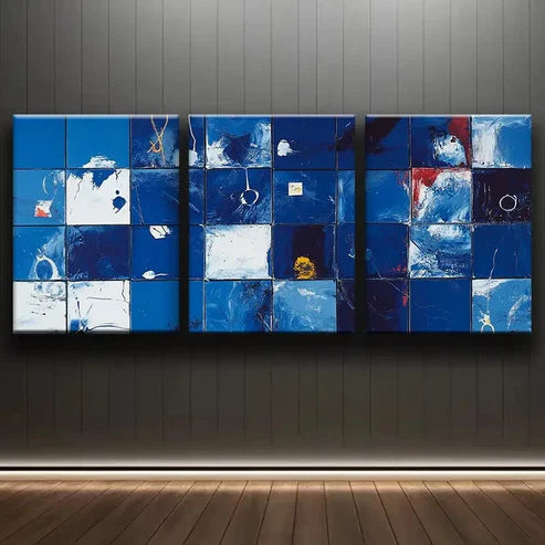 3pcs Blue and White in the Grid Light Perfect Wall Art Set Canvas Unframed - High Quality Print 100% Australian Made Wall Canvas