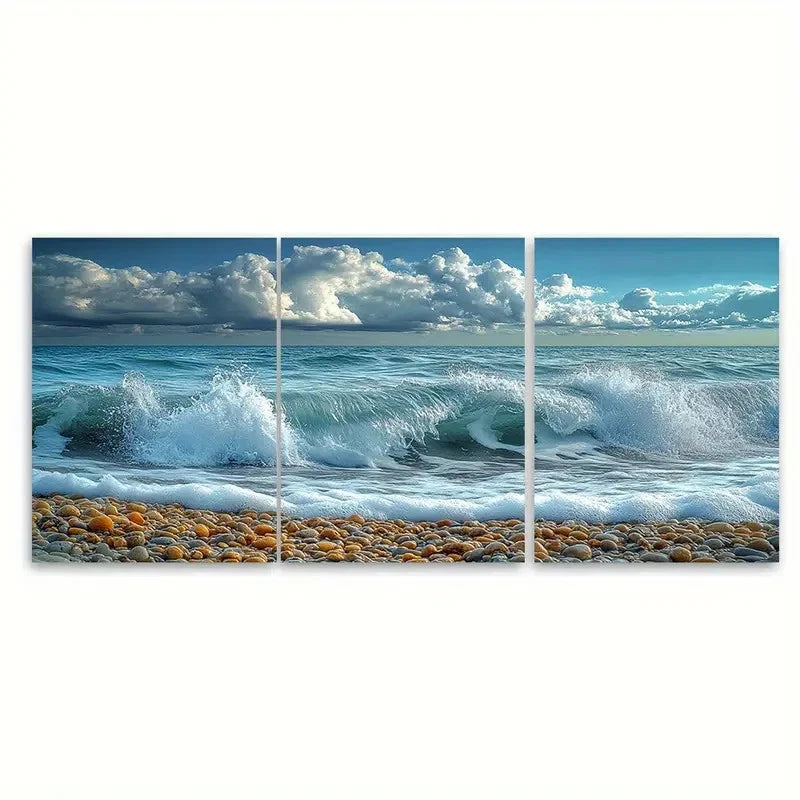 3pcs Seascape Photography Coastal Waves GI Wall Art Set Canvas Framed 40x60cm - High Quality Print 100% Australian Made Wall Canvas Ready to Hang