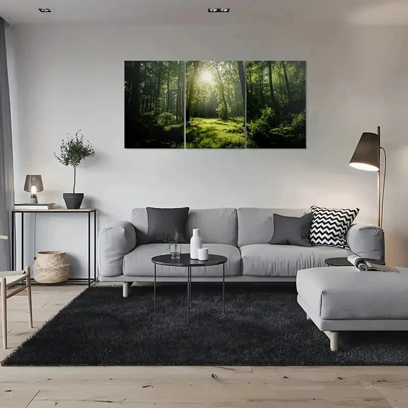 3pcs Sunlit Forest Nature Photography Metal Print Ready to Hang Art