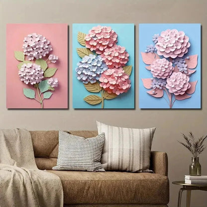 3pcs Hydrangea Flower Botanical Floral Wall Art Set Canvas Framed 60x90cm - High Quality Print 100% Australian Made Wall Canvas Ready to Hang