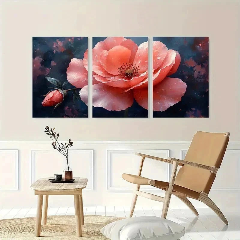 3pcs Pink Watercolor Rose Flower Perfect Wall Art Set Canvas Framed 40x60cm - High Quality Print 100% Australian Made Wall Canvas Ready to Hang