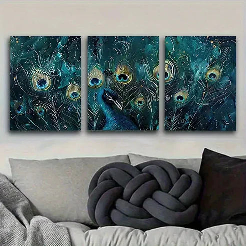 3pcs Peacock Feathers Fantasy Wall Art Set Canvas Unframed - High Quality Print 100% Australian Made Wall Canvas