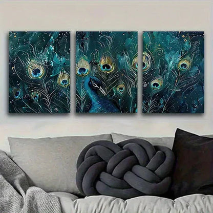 3pcs Peacock Feathers Fantasy Wall Art Set Canvas Unframed - High Quality Print 100% Australian Made Wall Canvas