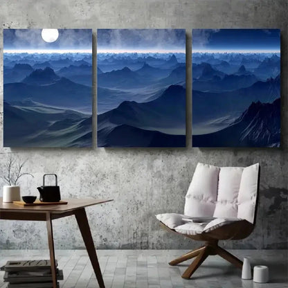 3pcs Moonlit Mountain Scenic Nature Metal Print Ready to Hang Art