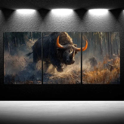 3pcs Stunning Rhinoceros Forest Metal Print Ready to Hang Art