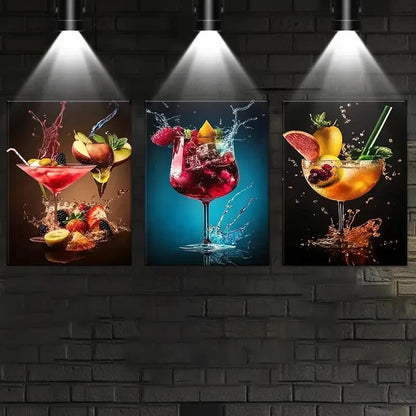 3pcs Vibrant Cocktail Classic Style Metal Print Ready to Hang Art