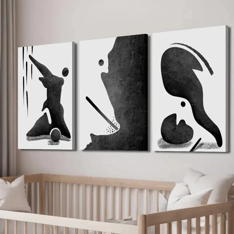 3pcs Black Abstract Human Shape Décor Perfect Wall Art Set Canvas Framed 40x60cm - High Quality Print 100% Australian Made Wall Canvas Ready to Hang