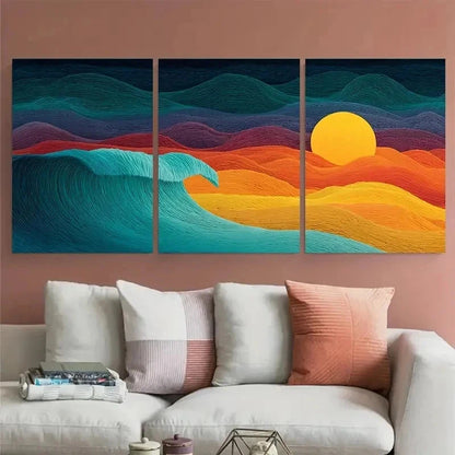 3pcs Ocean Sunset Coastal Minimalist Perfect Wall Art Set Canvas Framed 40x60cm - High Quality Print 100% Australian Made Wall Canvas Ready to Hang